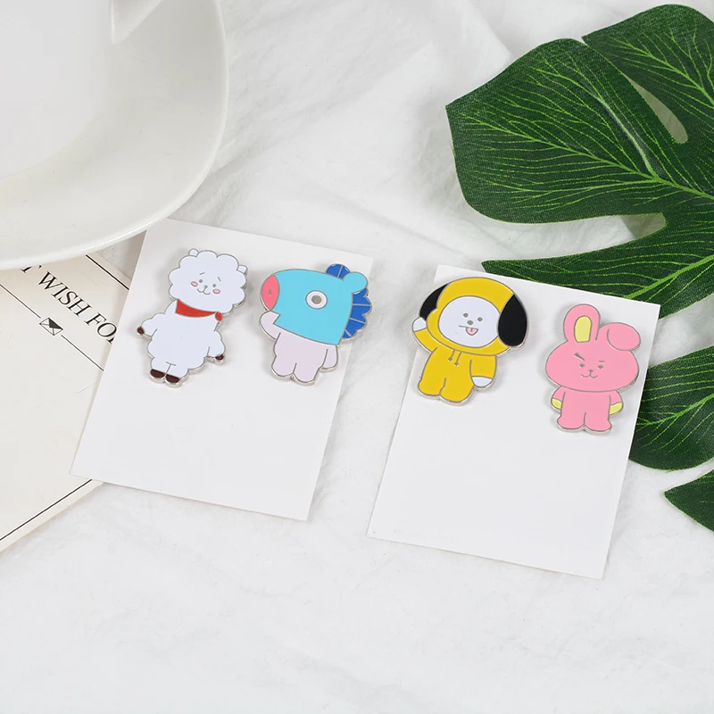 BTS Brooch BT21 TATA,COOKY,MANG,SHOOKY,RJ,CHIMMY,KOYA Badges Cartoon Rabbit Sheep Horse Dog Biscuits Koala Pins K-pop Jewelry