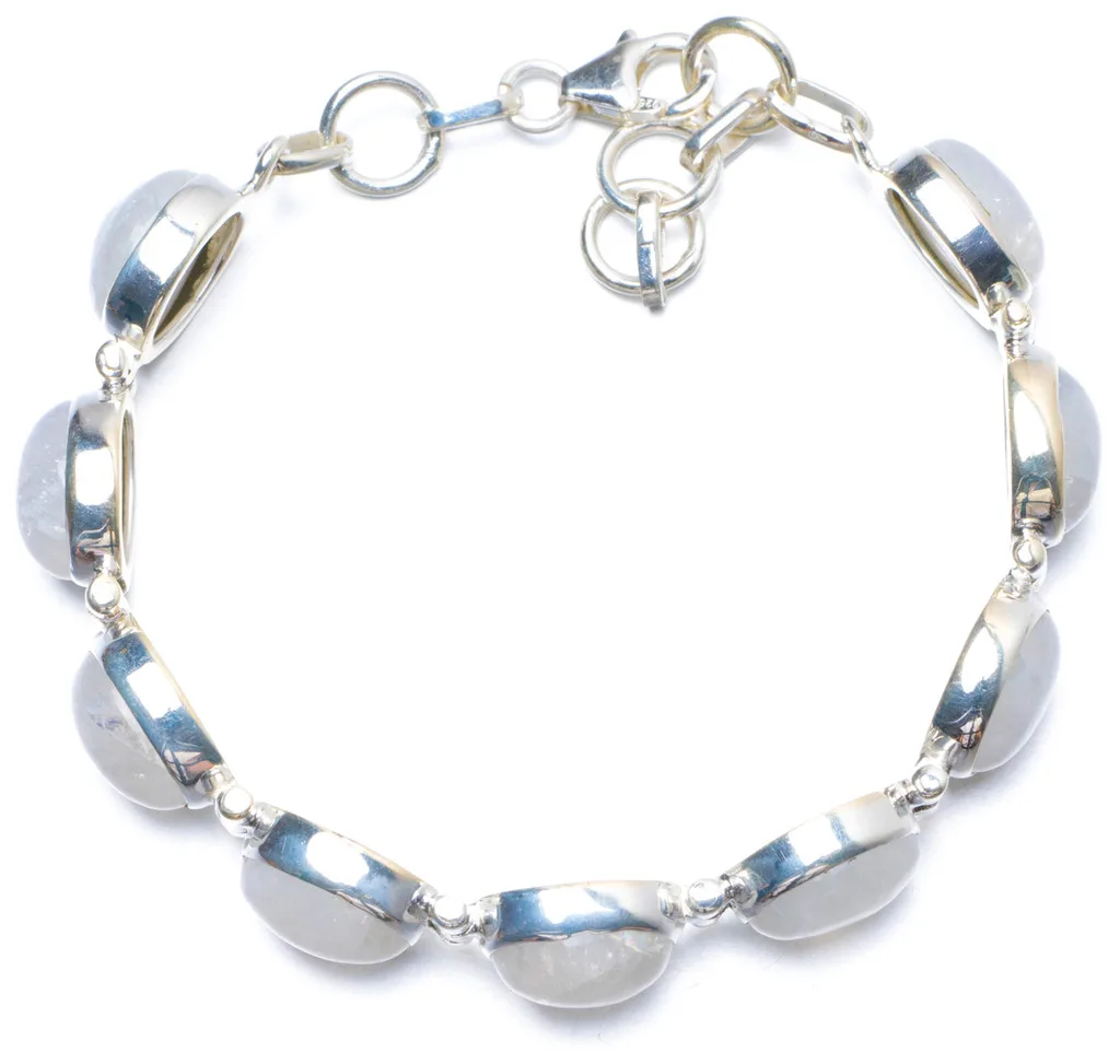

Natural Rainbow Moonstone Handmade Unique 925 Sterling Silver Bracelet 6 3/4-7 3/4" Y0884