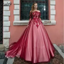 Стильное бальное платье с круглым вырезом, бальное платье с открытыми плечами и длинными рукавами, Пышное Платье с объемным цветком для девочек, платье принцессы из тюля