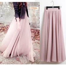 FOLOBE весна лето винтажные шифоновые юбки женские эластичные Высокая талия длинная Макси-юбка плиссированная юбка-пачка Женская Jupe