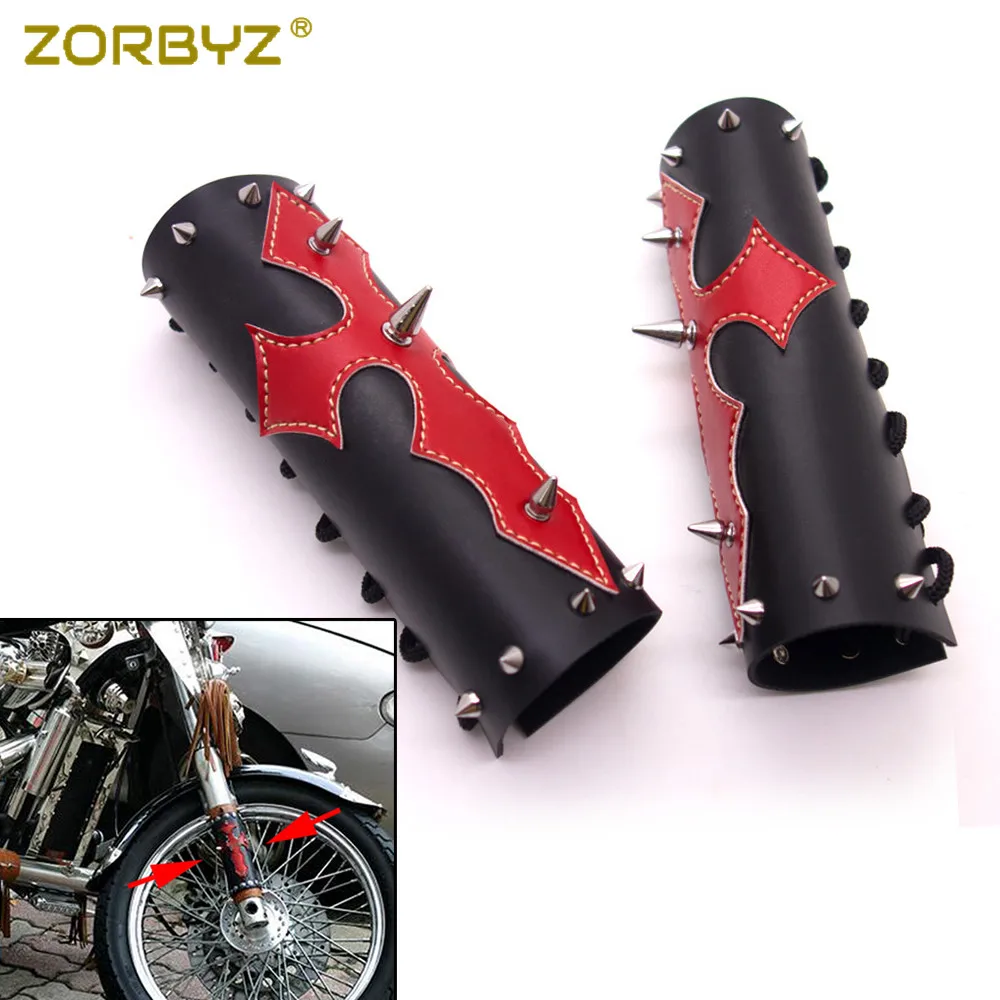 ZORBYZ Universal Motorcycle Black PU Leather Front Fork Protector Cover For Harley Honda Ducati