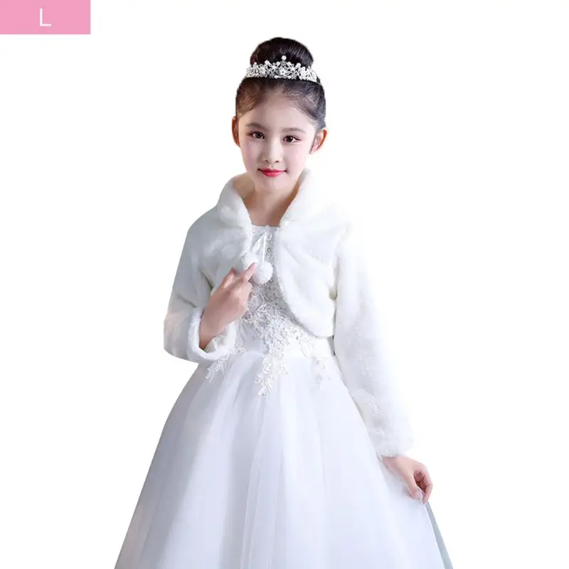 Чистый белый элегантный теплый искусственный мех шаль свадебный цветок девушка обернуть плюшевое короткое пальто Фея Свадебные аксессуары