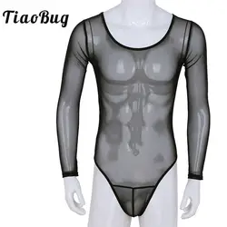 TiaoBug мужские белье Одна деталь See Through Mesh Черный комбинезон ажурные боди сексуальный костюм мужской гей порно Нижнее белье Клубные