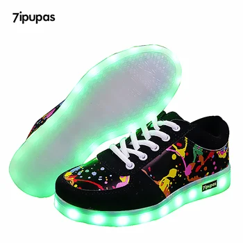 

7ipupas New Children Breathable Led Sneakers Fashion Sport Led Usb Luminous Lighted Shoe for Kids Running Boys Casual Girl Flats