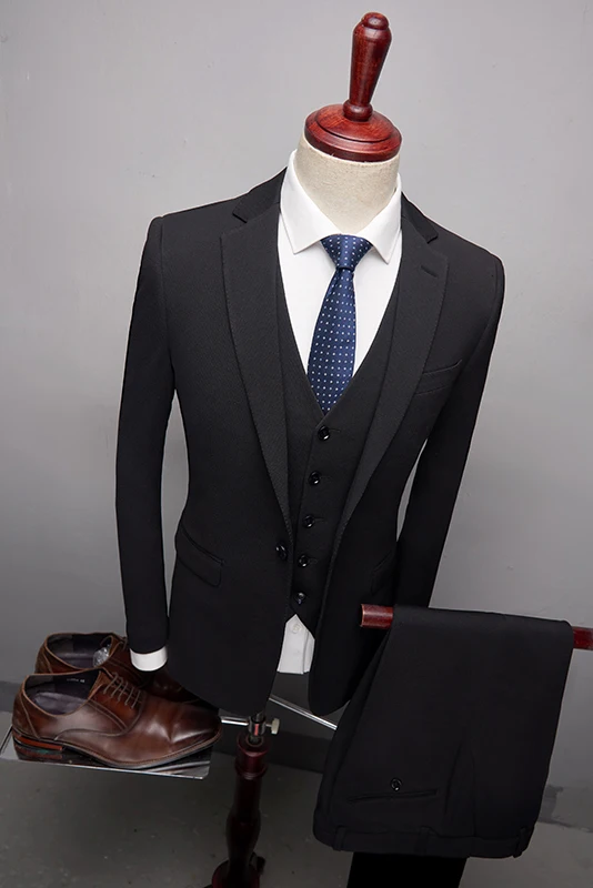 Black High quality Mens Wedding suits One button Formal Suits 3 Pieces Wedding Groom Tuxedos Prom Slim Fit suits Single-breasted