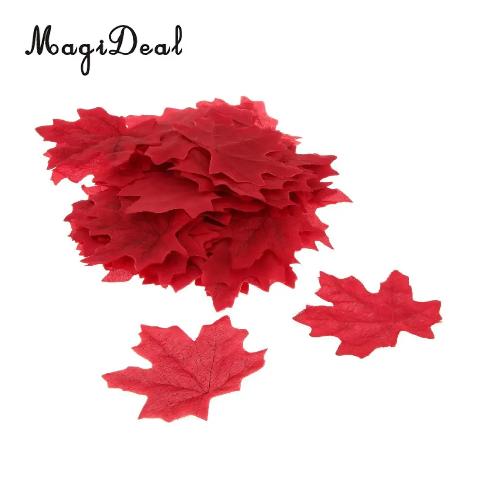 MagiDeal 200 Piece Artificial Maple Leaf Autumn Leaves Stage Props Decor 100x Yellow and 100x Wine Red