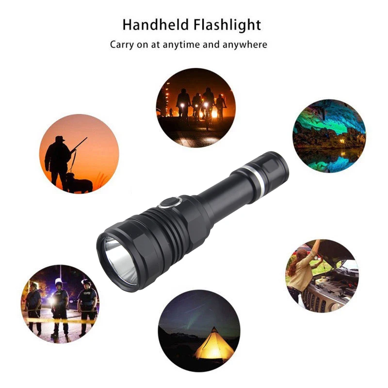 Modos de Arma + 18650 + Bateria Portátil Lanterna Tática Caça 5 Autodefesa Luz Recarregável Usb Cabo 8000lm l2 10 Esporte e Lazer
