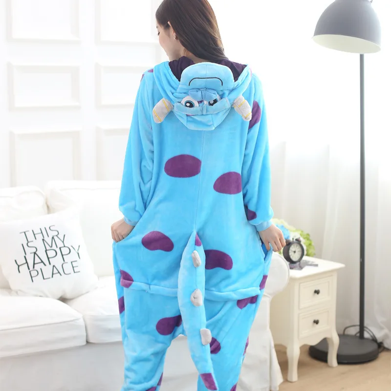 

Family Halloween Cosplay Costume Animal Monster Blue Pajamas Winter Warm Cartoon Sleepwear Matching Outfits Mother Kids Onesie