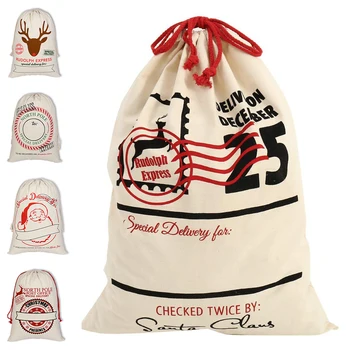 

1Pcs Christmas Santa Sack Deer Drawstring Canvas Santa Bag New Year Christmas Decorations for Home Stockings Gift Bag