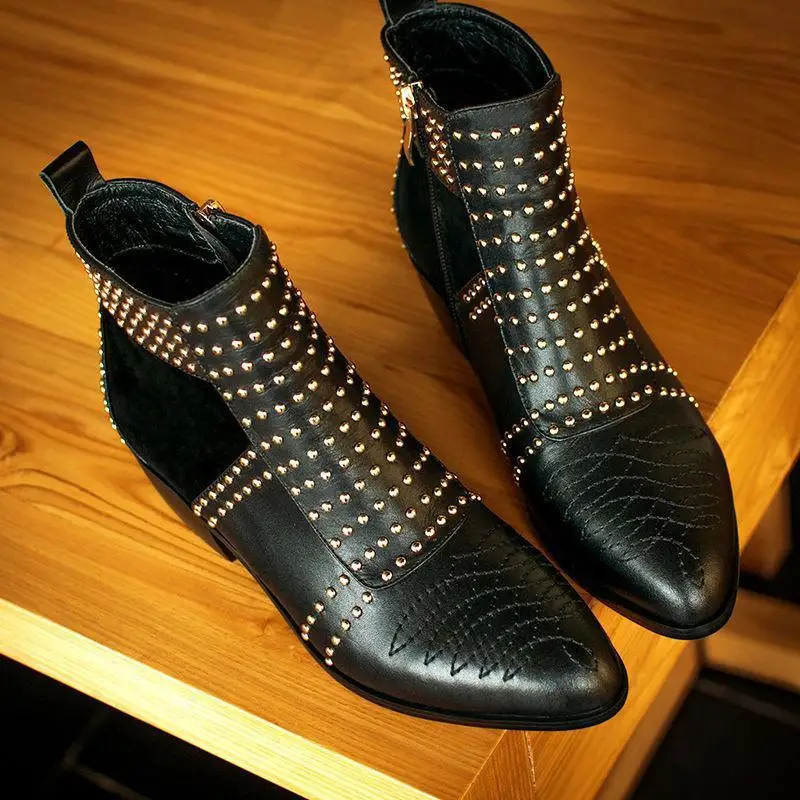 

Womens Punk Leather Rivet Zip Cuban heel Ankle Boots Shoes Fashion Casual Motorcycle Med Heel C76