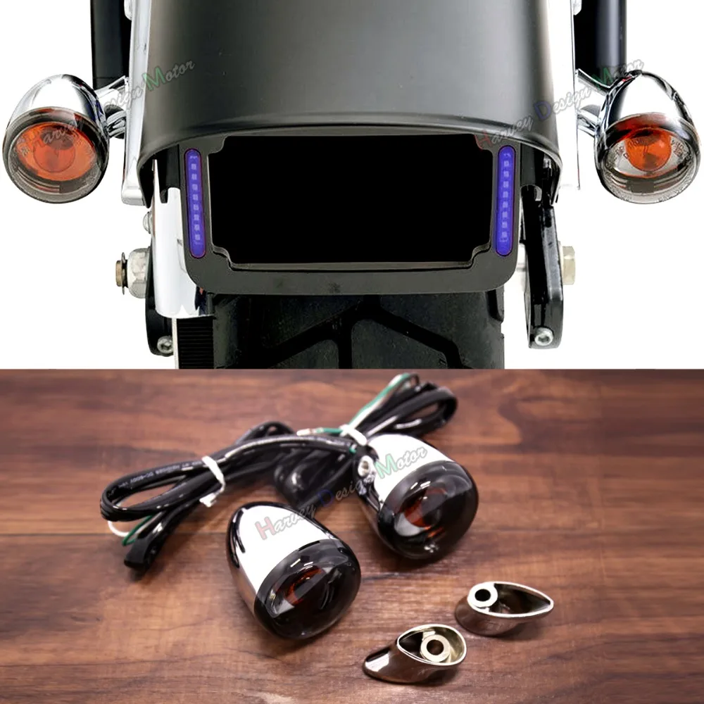 

Rear Bullet Smoked Turn Signals&Short Bracket For Harley Softail Dyna Sportster XL 883 1200