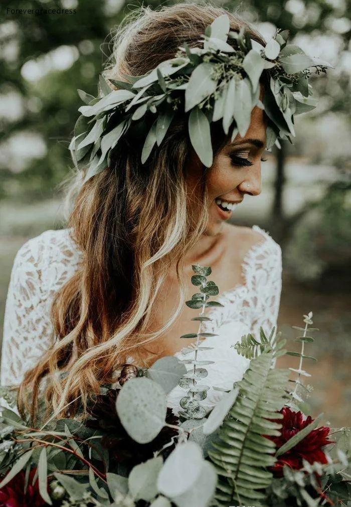 Simple Long Sleeve A-Line Two Pieces Beach Country Wedding Dresses 2018 Chiffon Ruffles Lace Top Boho Custom Made Bohemian Bridal Gowns  129 (6)
