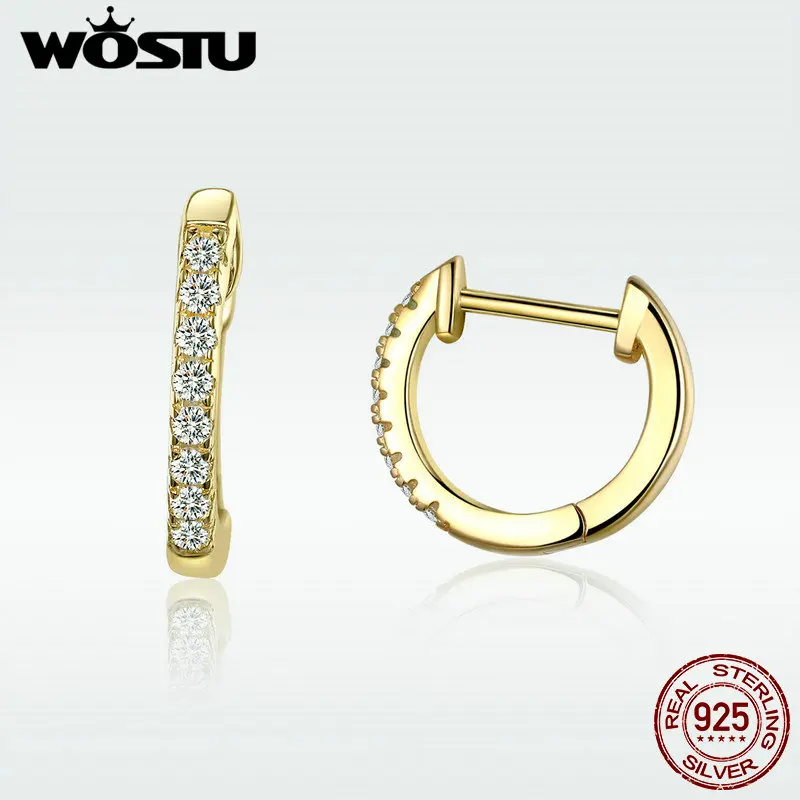 

WOSTU Authentic 925 Sterling Silver & Gold Color Small Circle Hoop Earrings For Women Birthday Elegant Noble Jewelry Gift DXE498