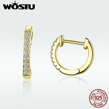 

WOSTU Authentic 925 Sterling Silver & Gold Color Small Circle Hoop Earrings For Women Birthday Elegant Noble Jewelry Gift DXE498