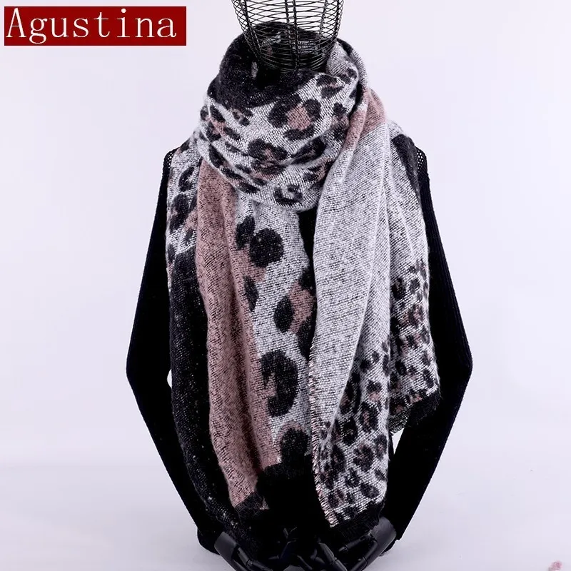 Кашемировый шарф с леопардовым принтом, зимняя женская шерстяная брендовая шаль, хиджаб, роскошные женские длинные шарфы, толстые, большие, пашмины, sjaal - Цвет: Розовый