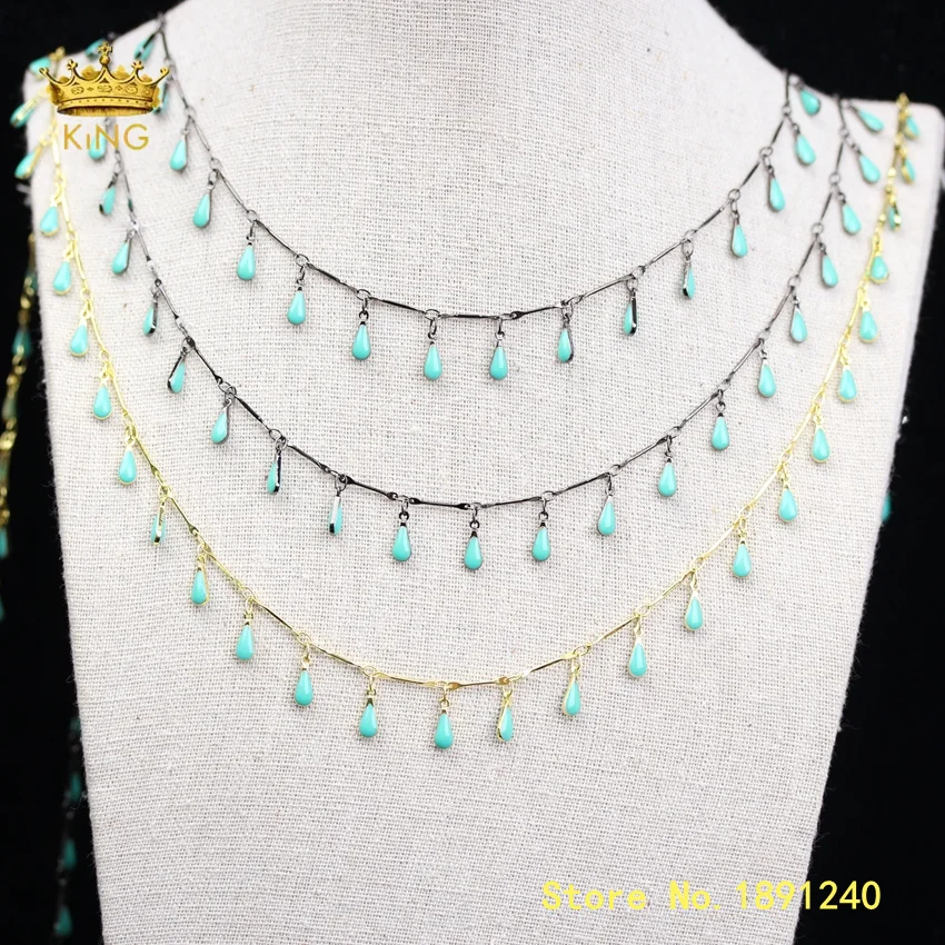 

5meters Turquoises Green Enamel Beaded Chains Jewelry,Summer Drop Enamel Lampwork Glass Beads Rosary Necklace Chains Bulk ZJ327