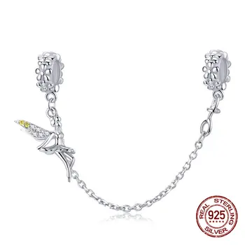 

Sterling Silver 925 Elf Silicone Safety Chain Charm fit Original Pandora Charm Bracelet Necklace Jewelry Woman Making