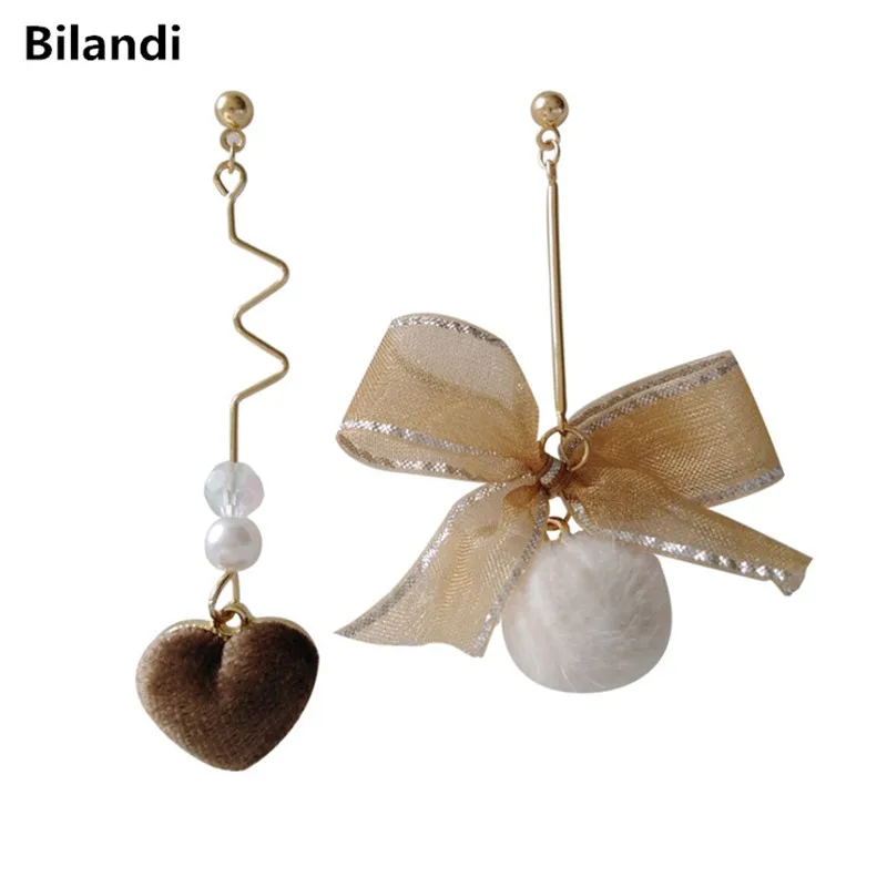 

Sweet Design Fancy Heart Lace Bowknot Pompon Drop Earrings For Woman Jewelry