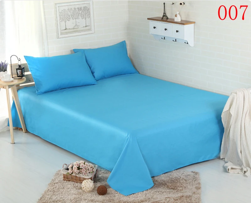 Solid Sky Blue Home Cotton Single Double Flat Bed Sheets Twin Full