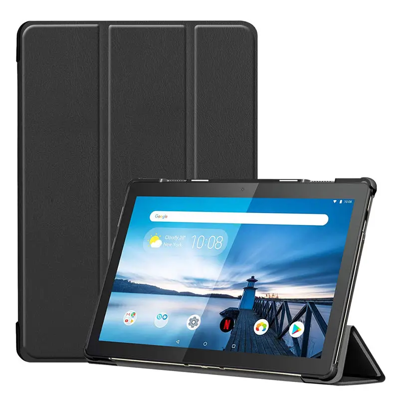 Чехол для lenovo Tab M10 10,1 TB-X605L TB-X605F чехол Funda Tablet тонкий защитный чехол с подставкой+ стилус+ пленка - Цвет: Black