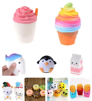 

Funny Squishy Toys French Fries/Rainbow Ice Cream Elastic PU Stress Relief Anti Stress Squeeze Toy Kids Phone Strap Decor Gifts