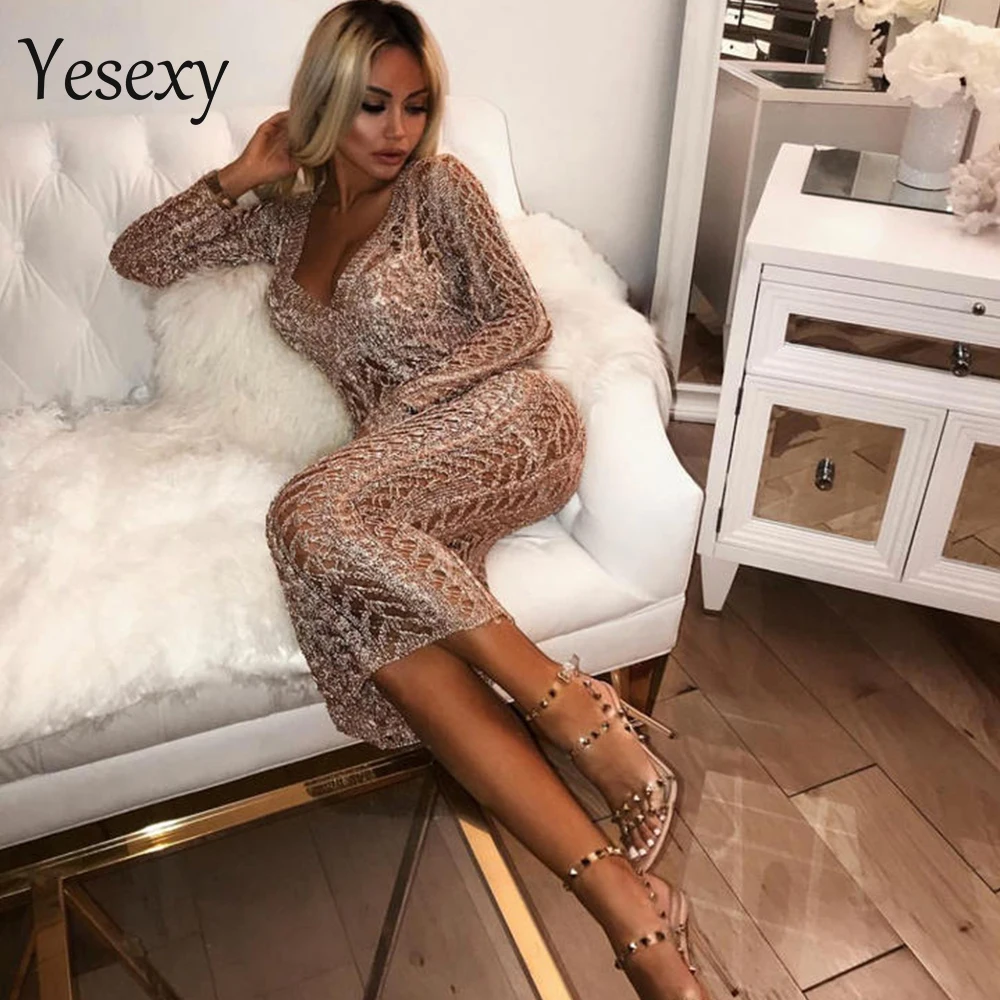 Yesexy 2020 женское сексуальное прозрачное платье с глубоким v образным вырезом и