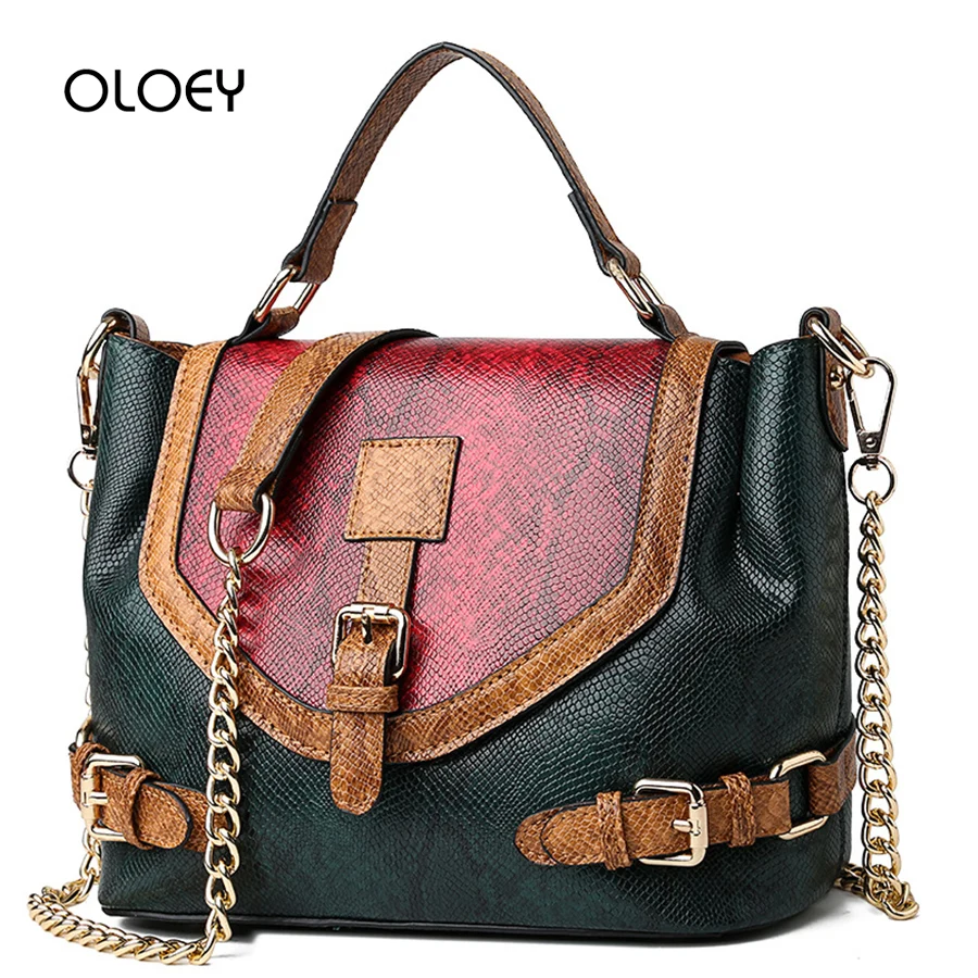 

Snake Leather Women Shoulder Bag 2019 Female Serpentine Pattern Chain Designer Handbag High Quality Ladies Tote Casual Totes Sac