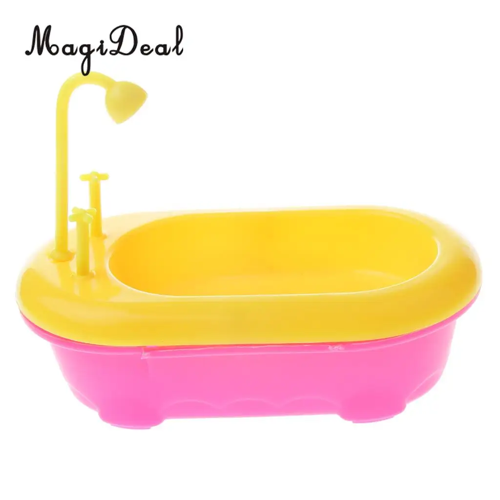 1Set 1/6 Miniature Bathtub+Toilet Model Dollhouse Miniature Bathroom Furniture for Dolls Acc Kids Children Role Playing Toys