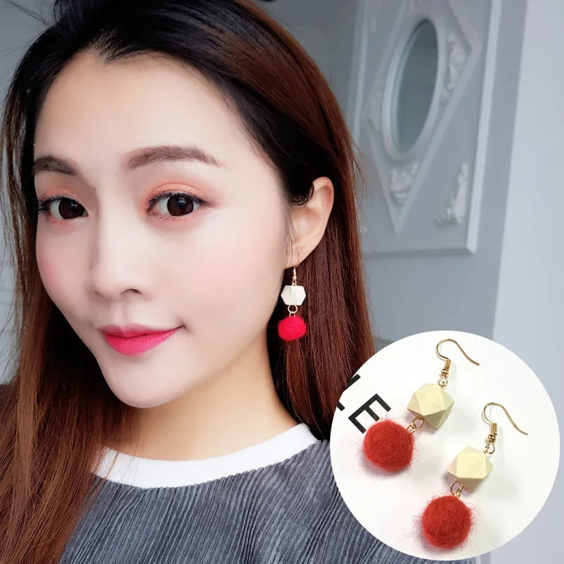 

New design qiu dong ear decorates geometrical square log mosaics multi - color MAO qiu earrings female.