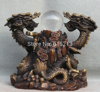 

bi00981 China Chinese Folk Pure Bronze Fengshui Dragon Play Ball Statue Sculpture Figure