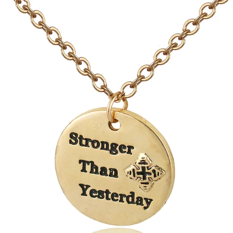 Inspirational Workout Pendant Necklace Fitness Gym Gold Color Stronger
