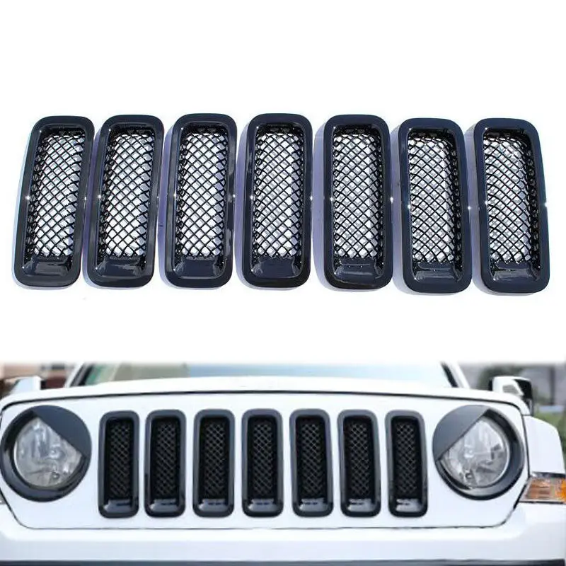 Black 7pcs Front Mesh Grille Trim Grill Covers Insert Shell Fit For