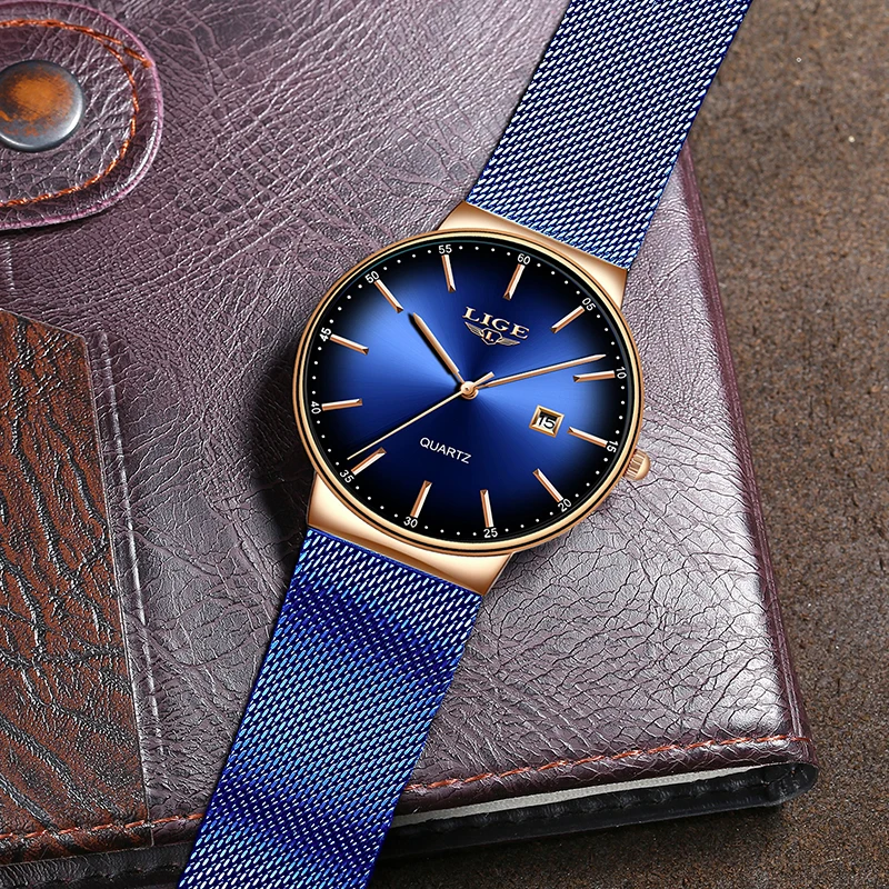 LIGE Для женщин часы Для женщин модные часы Женева дизайнерские женские часы Элитный бренд синий кварцевые наручные часы Подарки для Wom