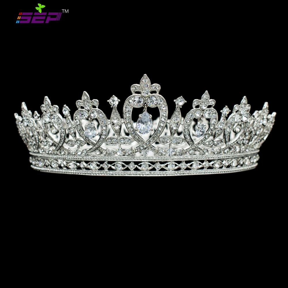 

Real Austrian Crystals Full Pageant Crown Dangle Rhinestone Tiara Bridal Wedding Hair Jewelry Accessories SHA8724