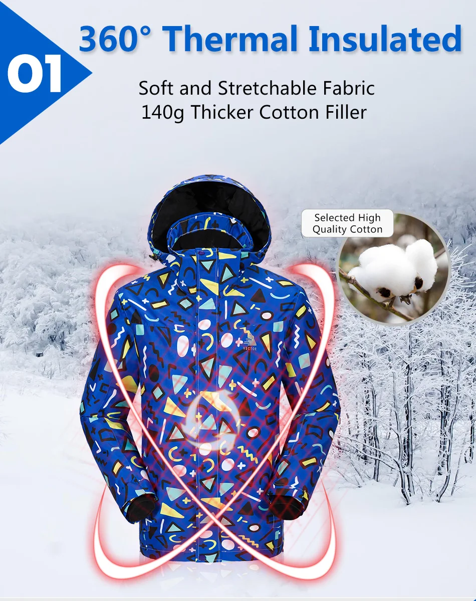 Вектор бренд лыжный костюм Для мужчин теплые зимние ветрозащитные Водонепроницаемый Лыжный спорт куртка и брюки уличные зимние комплект сноуборд HXF70012