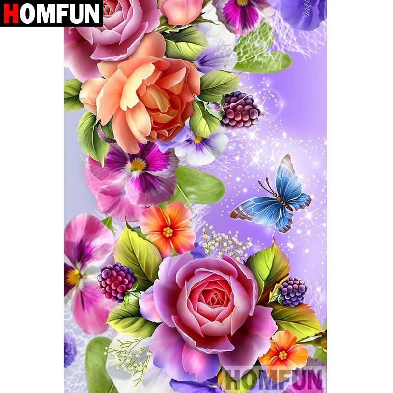 

HOMFUN Full Square/Round Drill 5D DIY Diamond Painting "Flowers & Butterflies" Embroidery Cross Stitch 5D Home Decor A07674