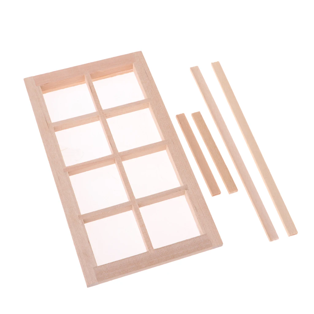 1/12 Dollhouse DIY Wooden Miniature Window Door Frame Batten Frame &Glass Sheet Decor Accessory Kids Pretend Play Toy