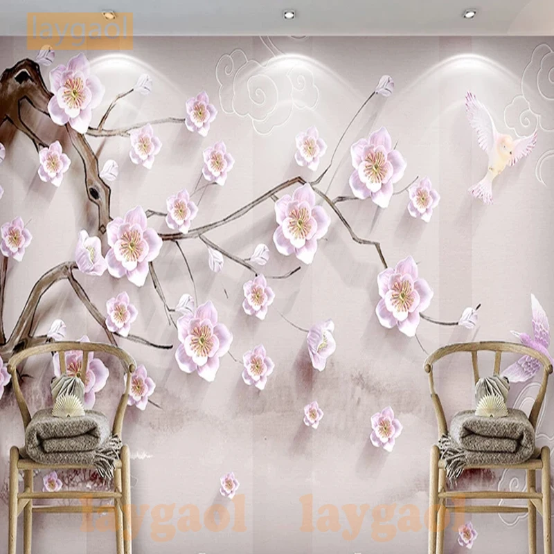 Photo Wallpaper 3d Stereoscopic Plum Blossom Relief Mural