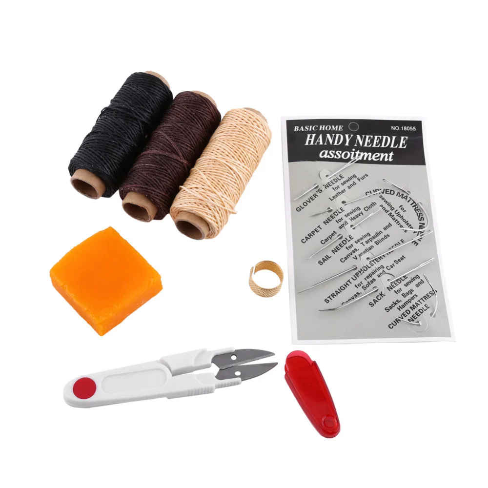 

14Pcs DIY Craft Leather Carving Working tool Leather Craft Punch Tools Kit Hand Stitching Sewing Tool Thread Waxed Thimble Kit