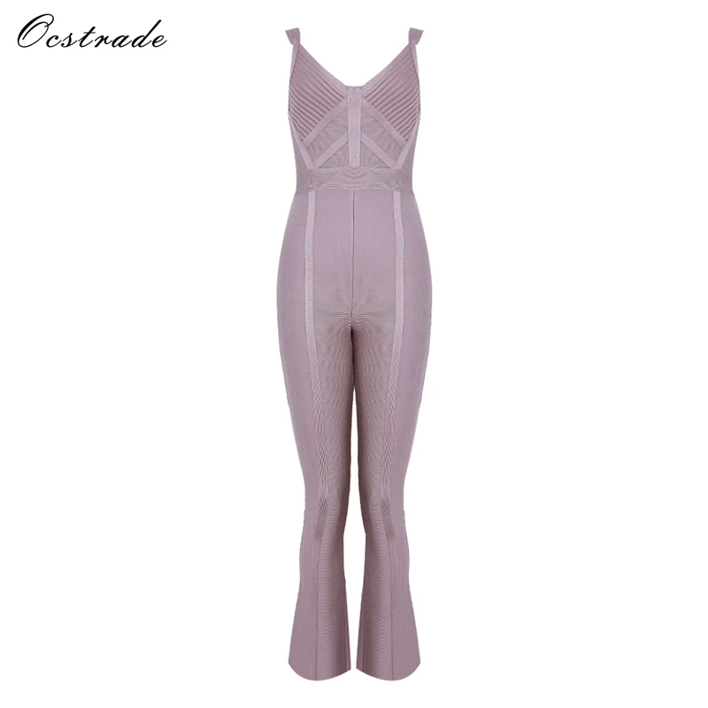 

Ocstrade Summer Bandage Jumpsuit Woman Rayon New Arrivals 2017 Taupe Double Strap Sexy Bodycon Full Length Bandage Jumpsuits