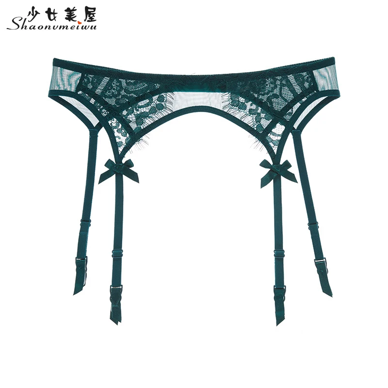 Super thin transparent half cup bra underpants garter belt set sexy lady lace