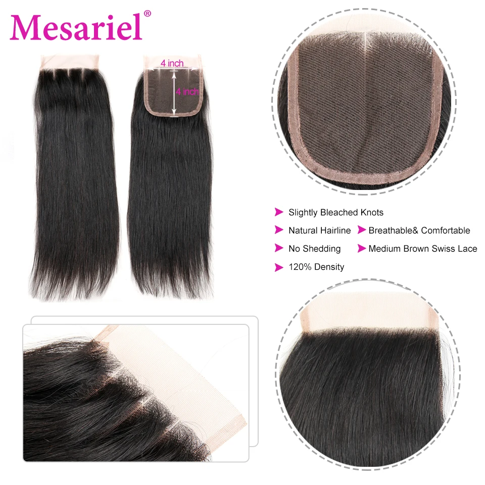 Mesariel Straight Hair Bundles With Closure Brazilian Hair Weave 2 3 4 Human Hair Bundles With Closure Non-remy Hair Extension Mesariel Straight Hair Bundles With Closure Brazilian Hair Weave 2 3 4 Human Hair Bundles With Closure Non-remy Hair Extension