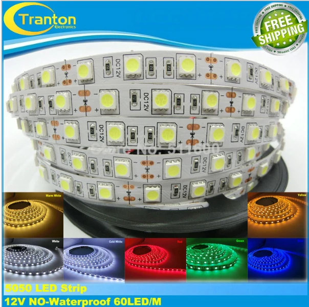 

2015 Super Bright 5m/lot 300 LED Strip 5050 12V Flexible Light 60 leds/m,White Warm White Red Greed Blue Yellow RGB
