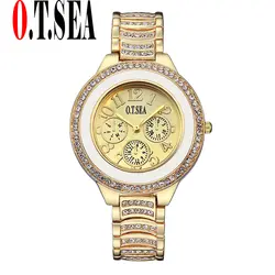 Роскошные O. T. моря бренда позолоченные часы Для женщин дамы кристалл платье Кварцевые наручные часы Relogio Feminino 2100