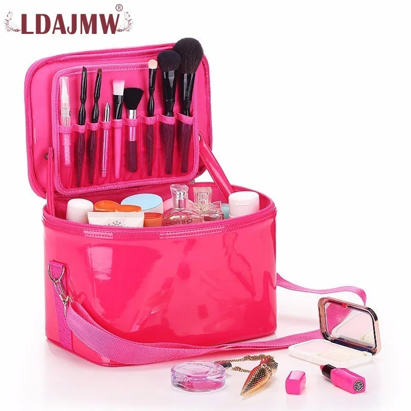

LDAJMW Solid Color Beauty Tools Cosmetic Case Box Portable Travel Bag Makeup Brush Organizer Women Handbags