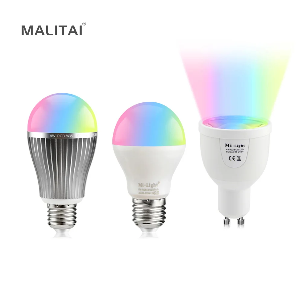 

100% Original Mi Light 2.4G RF Wifi Control 4W 6W 9W RGBW RGB /WW LED Bulb 85V-265V GU10 E27 Smart lamp For Home Stage Lighting
