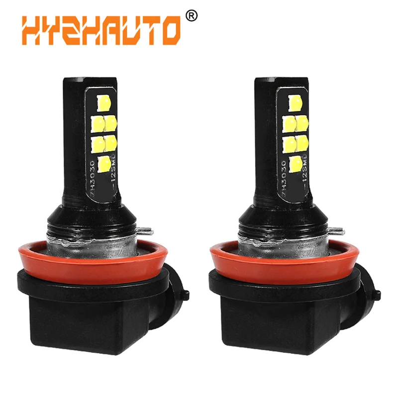 

HYZHAUTO 2Pcs H8 H11 Car LED Fog Light Bulbs White Yellow Upgrade 3030 LED Auto Head Fog Lamp DRL 1200Lm 12-24V