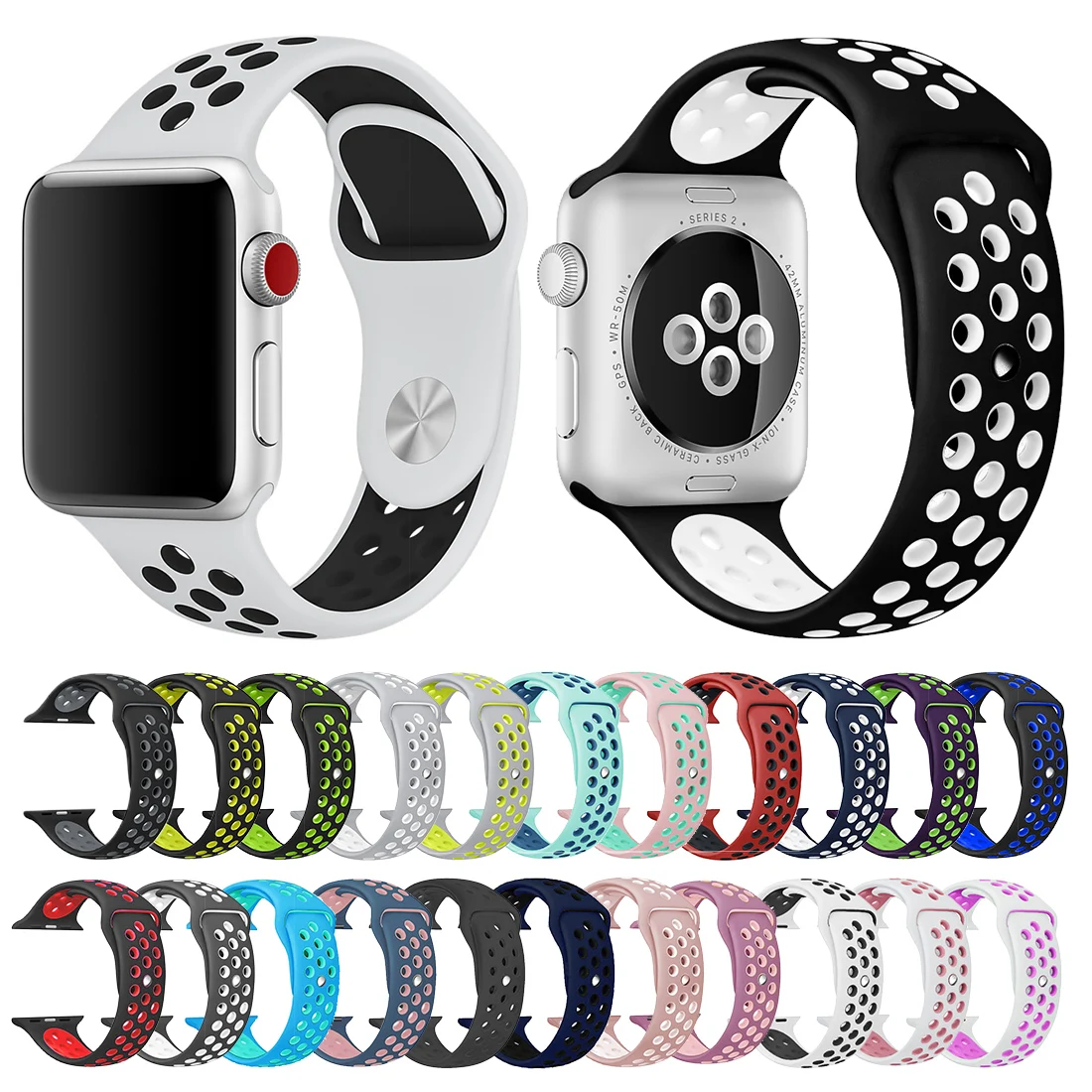 

Soft Silicone Replacement Wristband for Apple Watch Series 1 2 3 Breathable hole iwatch band 42mm iwatch watchband 38mm strap