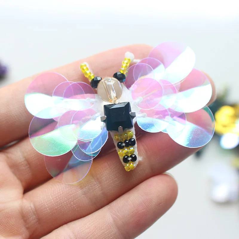 

4cm x 6cm sequins bee patch clothing patch beads patches sew on beading applique clothes sweater shoes bags DIY patch