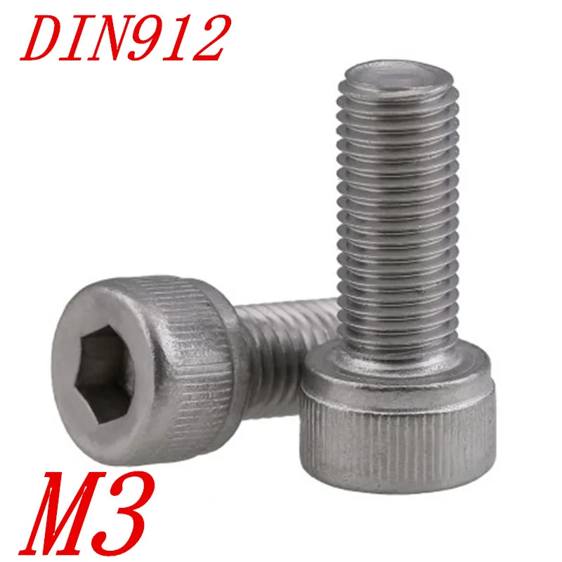 50 шт. DIN912 M3 винт с шестигранной головкой 3 мм из нержавеющей стали с шестигранной головкой